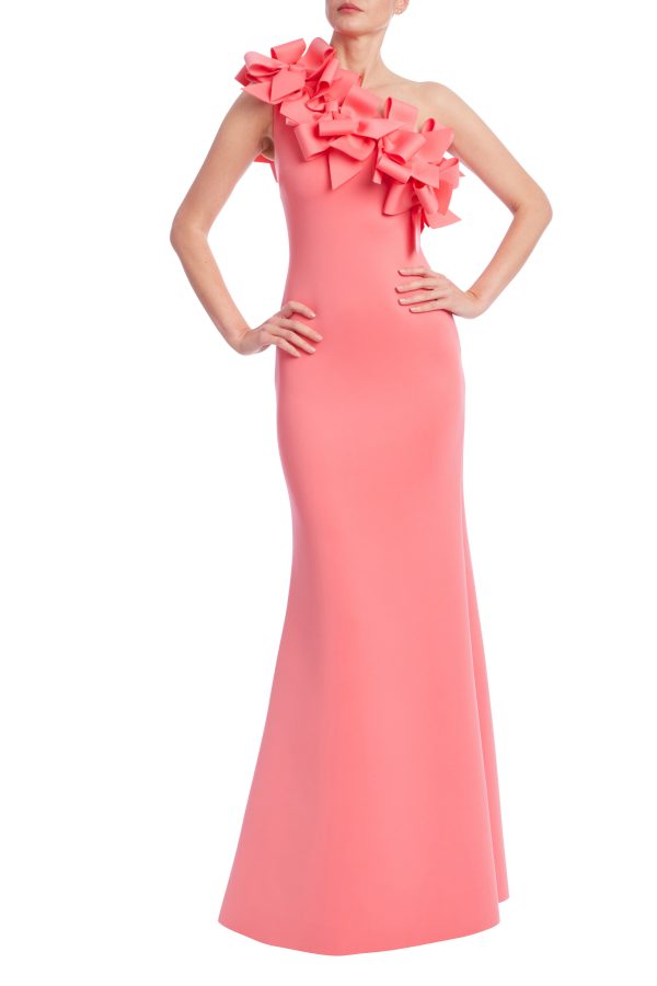 3D Bow One Shoulder Column Gown