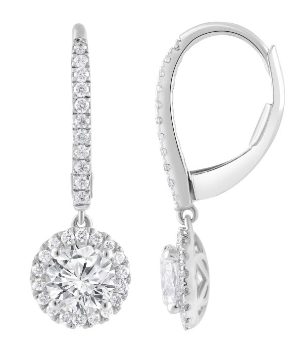 Diamond Halo Drop Earrings - Image 3