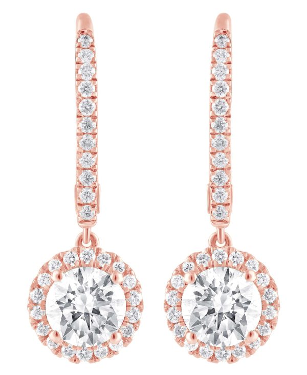 Diamond Halo Drop Earrings - Image 4