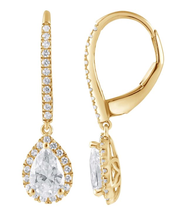 Diamond Halo Pear Drop Earrings - Image 3