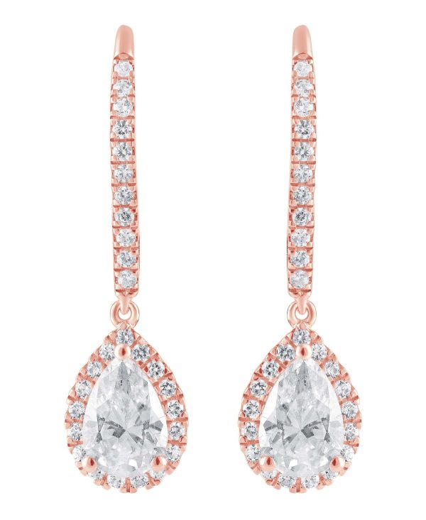 Diamond Halo Pear Drop Earrings - Image 4