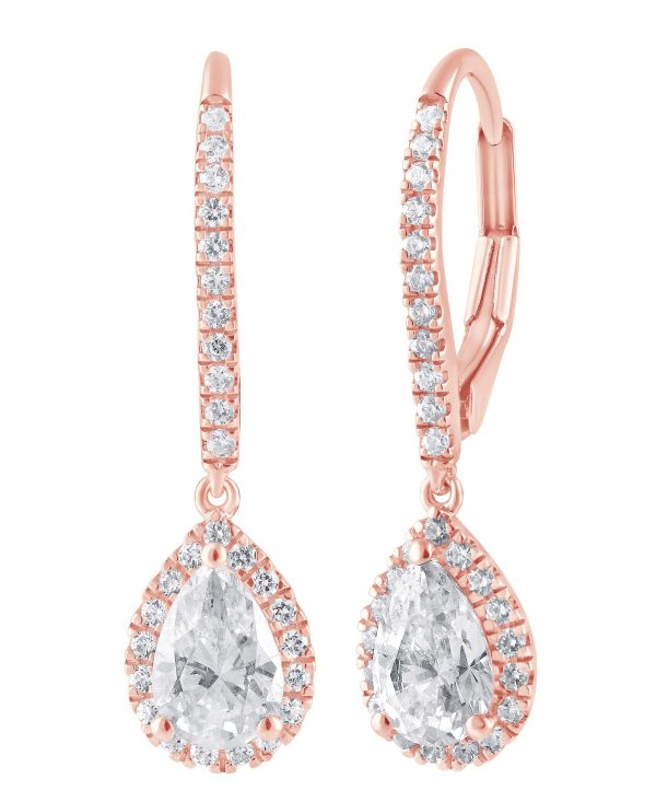 Diamond Halo Pear Drop Earrings - Image 5