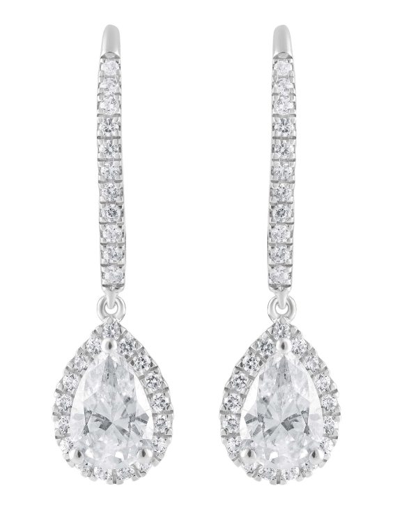 Diamond Halo Pear Drop Earrings - Image 7