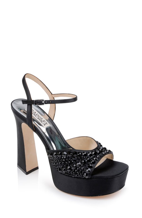 Bryleigh Satin Platform Block Heels with Bejeweled Vamp - Image 7