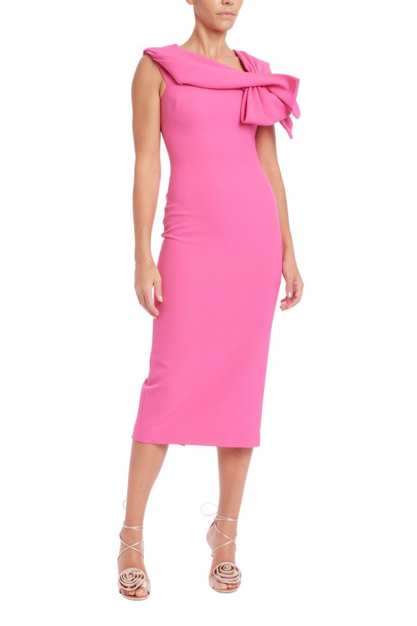 Asymmetric Neck Fitted Midi Dress