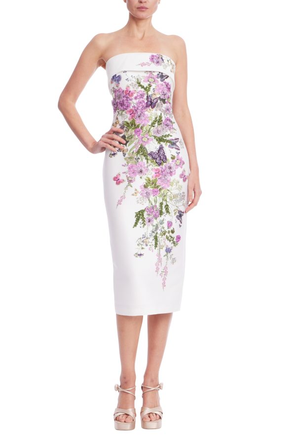 3D Butterfly Strapless Midi Dress